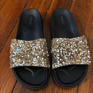 Black/ Gold beaded Slide Sandals